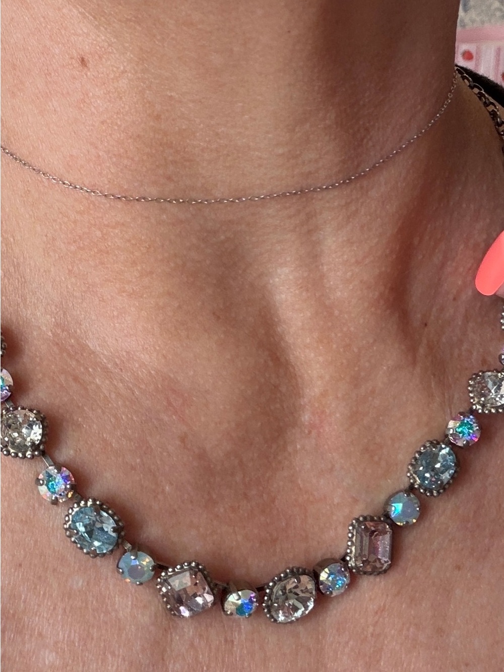 Sorrelli Iridescent Blue and Gray Crystal Station Necklace - Picture 3 of 11